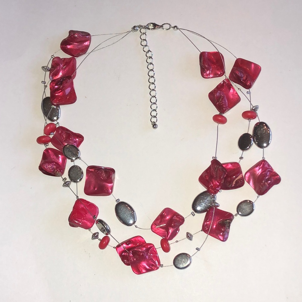 Fuchsia Multi-Strand Shell Beaded Boho Necklace